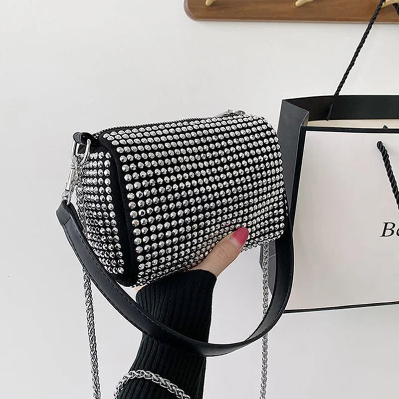 Rhinestone Diamond Chain Crossbdoy Bag Female Portable Small Handbag Women Messenger Bag Fashion Clutch Boston Purse Feminina