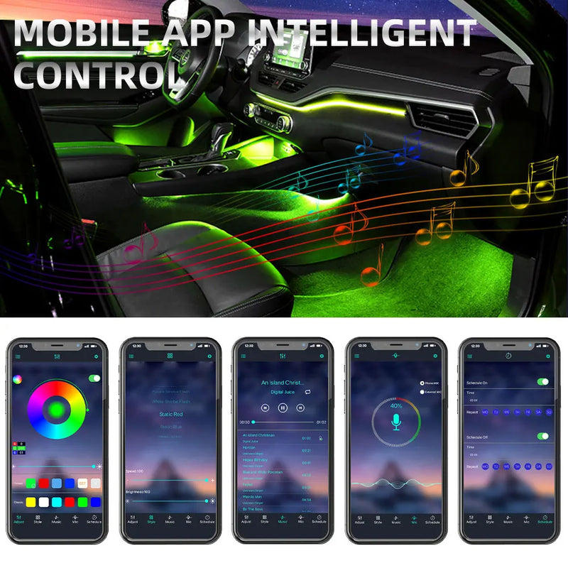 6/18 in 1 Car Interior Acrylic Guide Fiber Strip 18 in 1 Backlight Car Ambient Lights RBG 64 Color Decoration Atmosphere Lamp