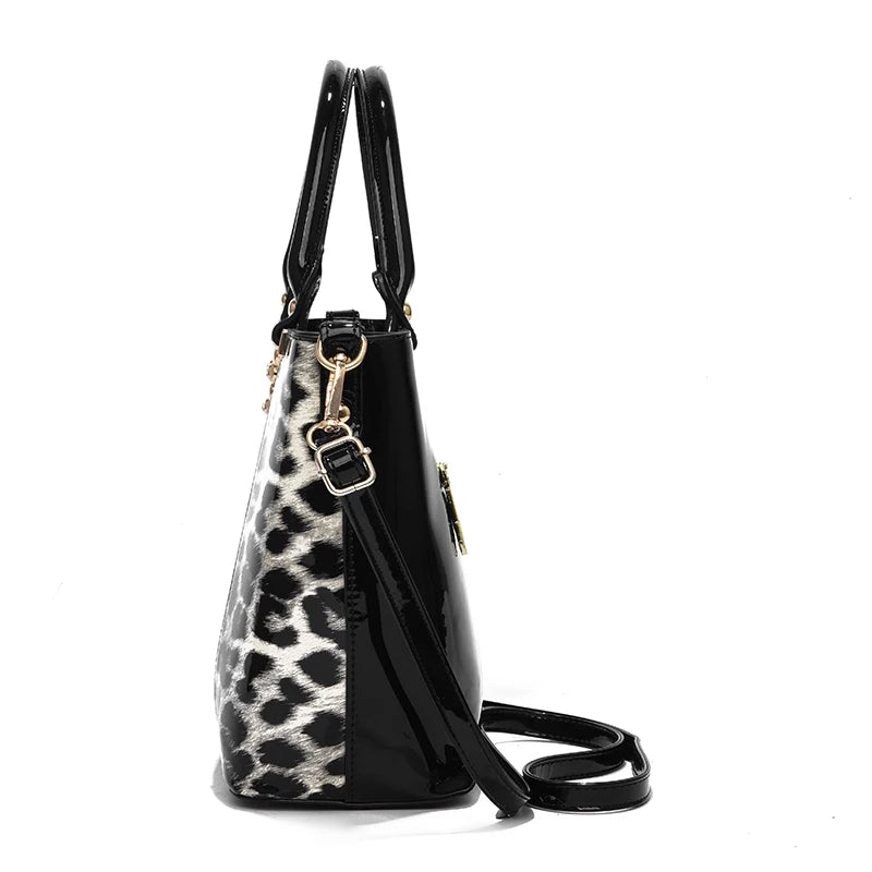 2022 New Trend Luxury Brand Bag for Women Leopard Print Patent Leather Diamond Tote Female Handbag Fashion Ladies Shoulder Bags