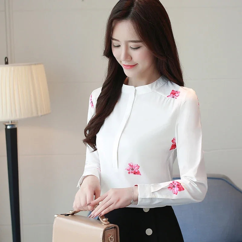 Long Sleeve Women Shirts LooseWhite Blouse Print Women Blouse Shirt Fashion Womens Blouses And Tops Office Blouse 1042 40