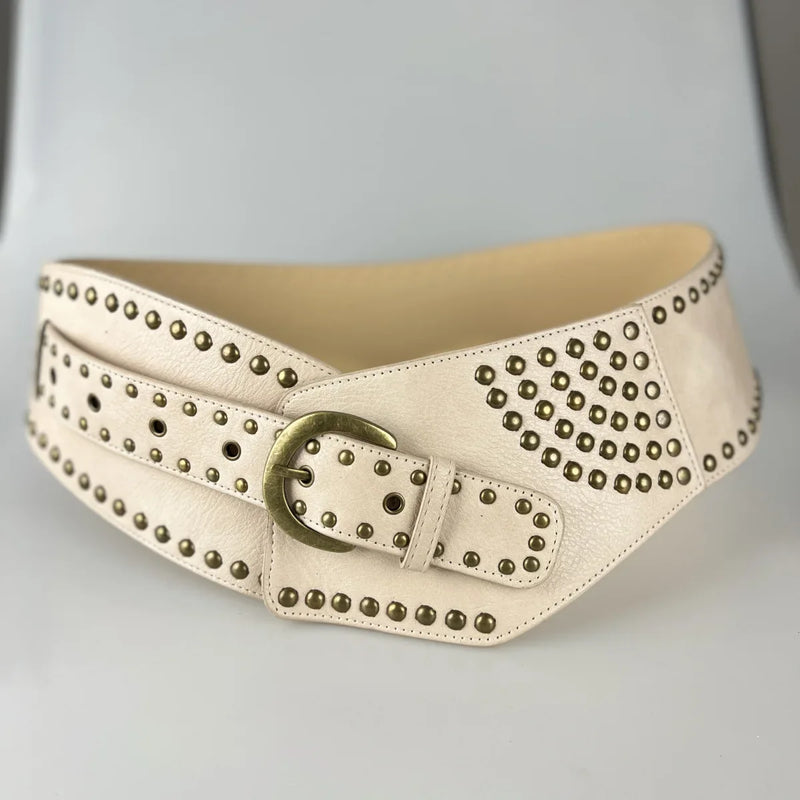 Vintage Punk Studded Belt  Chain Y2K Metal Pu Western Cowboy Wide Waistband Waist Belts Sexy Hiphop Men Skeleton Beaded Belt
