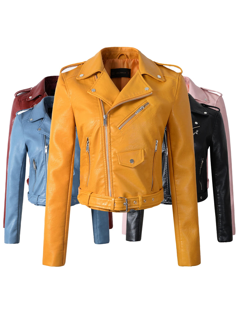 New Arrival 2022 brand Winter Autumn Motorcycle leather jackets yellow leather jacket women leather coat  slim PU jacket Leather