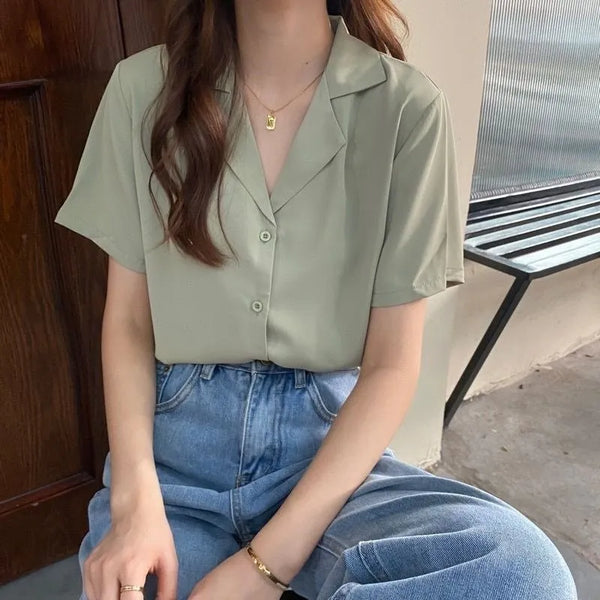 XEJ Chiffon Blouse Elegant Light Green Top for Women Short Sleeve Shirt  Summer Top Office Blouse for Women Tunic 2022