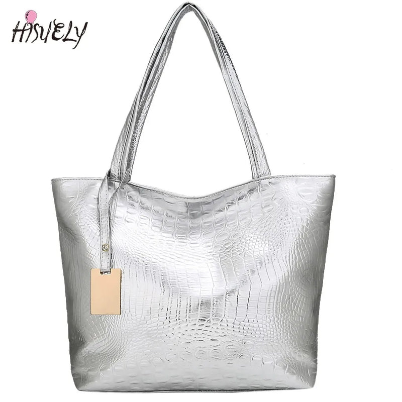 New Women Handbag Laser Hologram Leather Shoulder Bag Lady Single Shopping Bags Large Capacity Casual Tote Bolsa Silver Xew