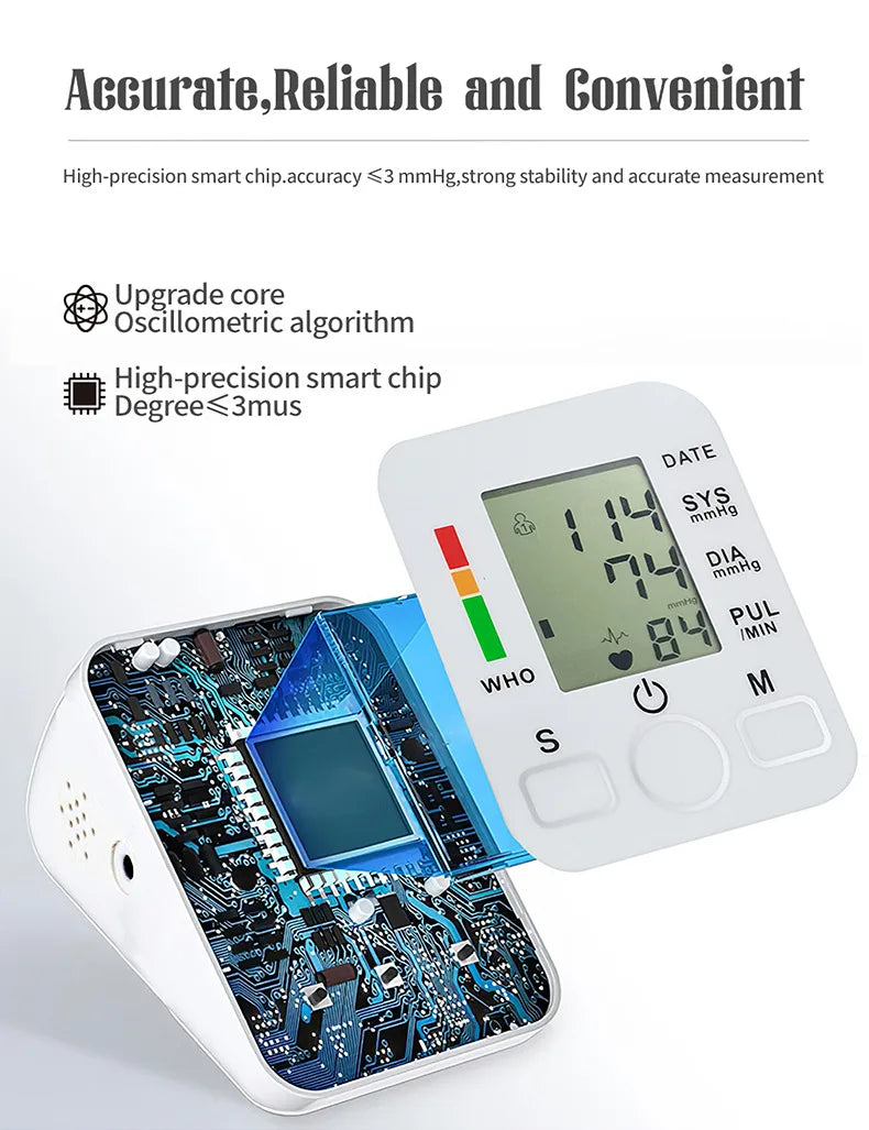 Medical Digital Arm BP Blood Pressure Monitor Automatic Tensiometer Tonometer Sphygmomanometer Heart Rate Pulse Meter Oximeter