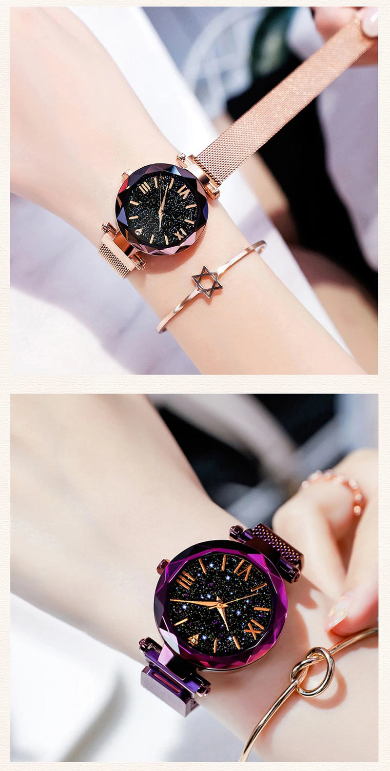 Womens Fashion Starry Sky Watches Magnet Buckle Mesh Belt Diamond Quartz Watch Women Dress Clock