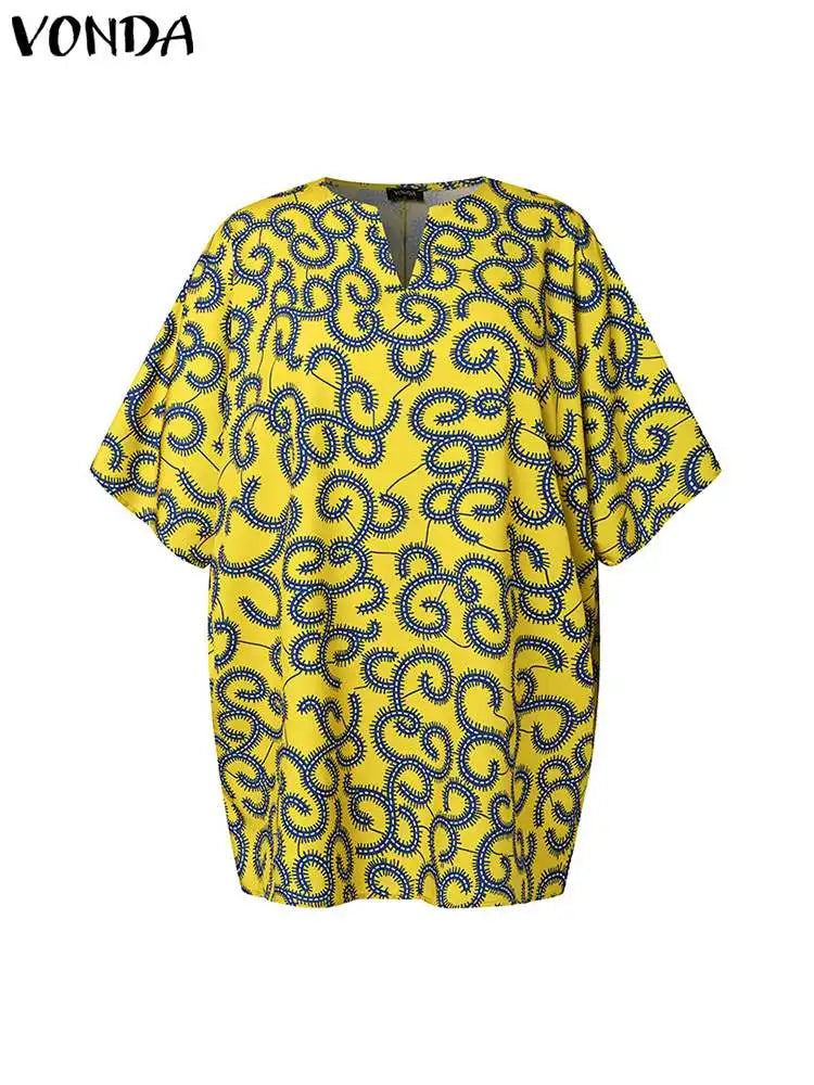 Plus Size 5XL VONDA Women Bohemian Blouses 2024 Summer Printed Shirts Elegant Half Sleeve V Neck Casual Tops Blusas Oversized