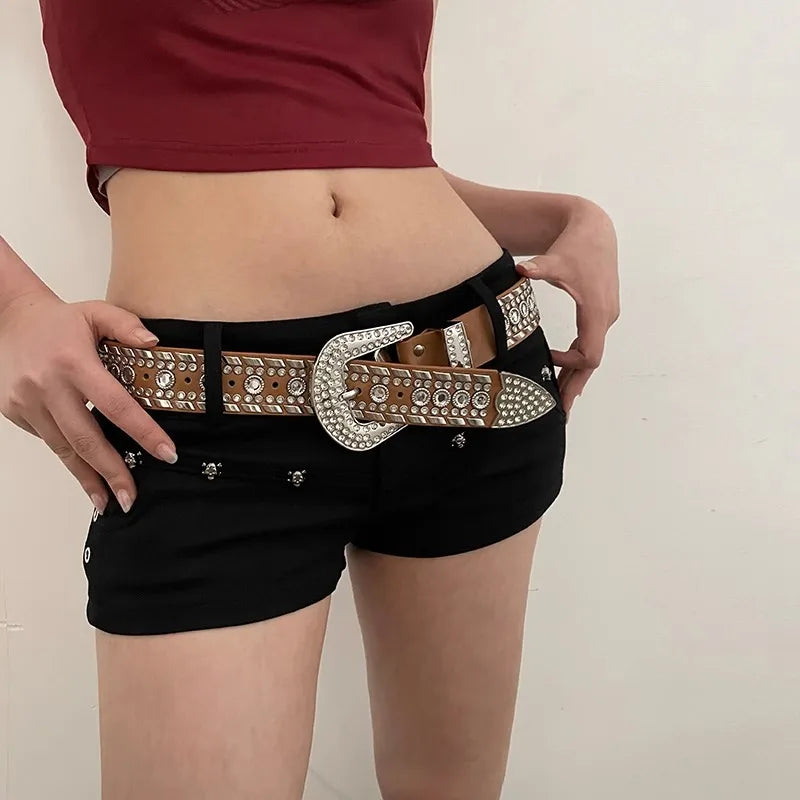 Y2K N Niche Personality Spice Broad Belt Female Adornment 2024 New Style Rhinestone With Pants Fashion Belt