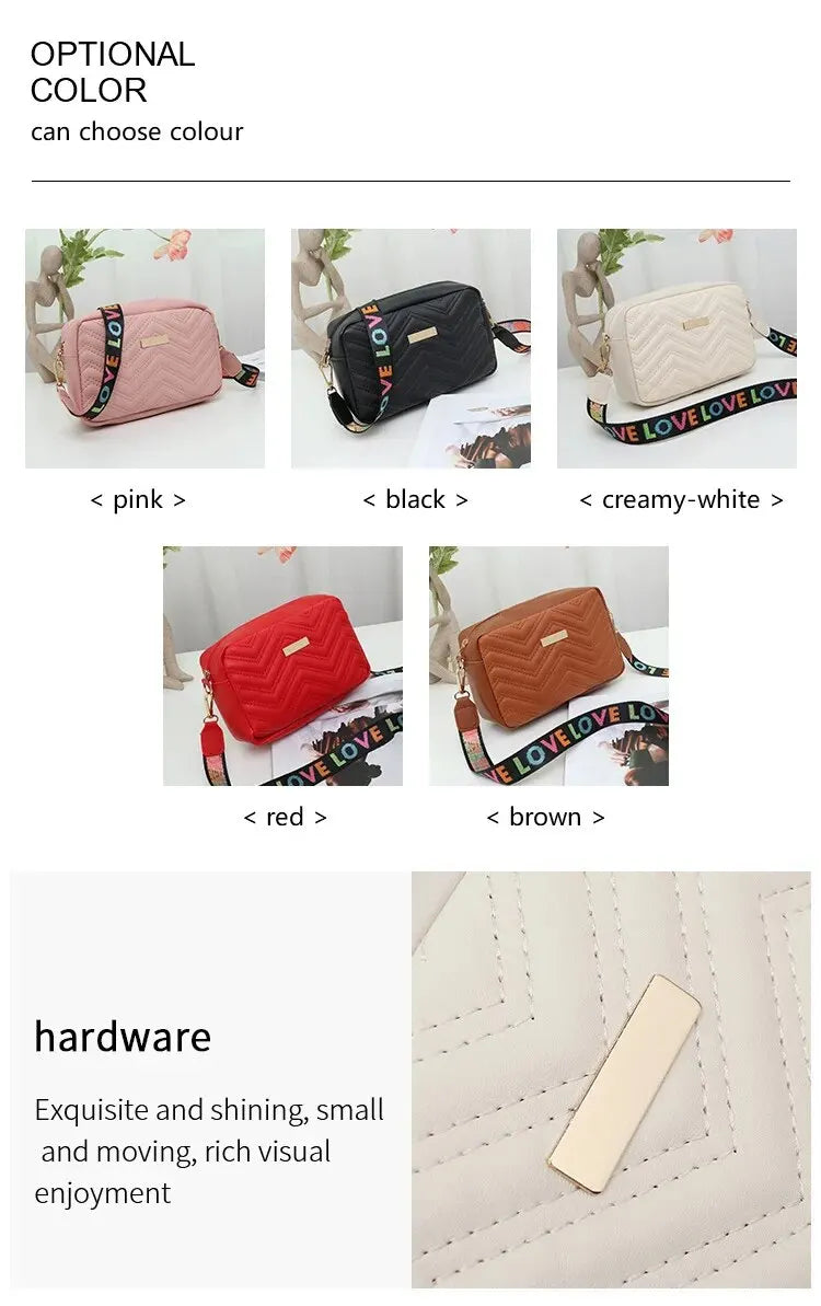 Rilibegan Embroidered Camera Bag PU Material Casual Small Square Bag Versatile Single Shoulder Bag Printed Shoulder Strap