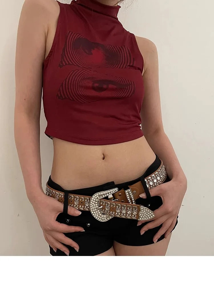 Y2K N Niche Personality Spice Broad Belt Female Adornment 2024 New Style Rhinestone With Pants Fashion Belt