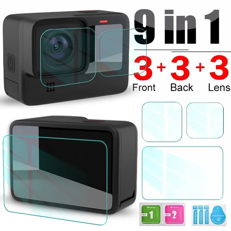 1-9Pcs HD Tempered Glass Screen Protector for GoPro Hero 13 12 11 10 9 Black Camera Lens Protective Film Front Back Screen Glass