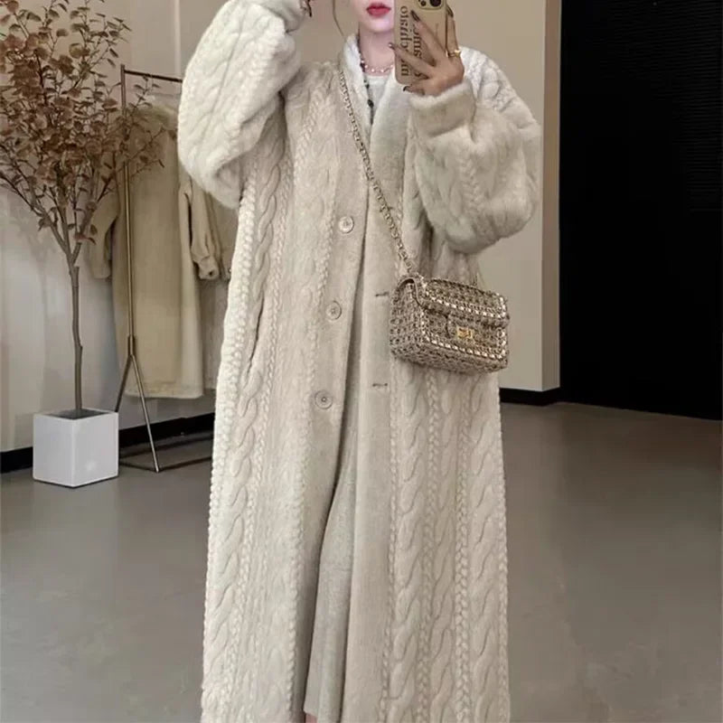 Thicken Knit Loose Coat Women Full Sleeve Single Breasted Fashion Female Cardigan Winter Warm Long Cardigan Chic Lady Outerwear