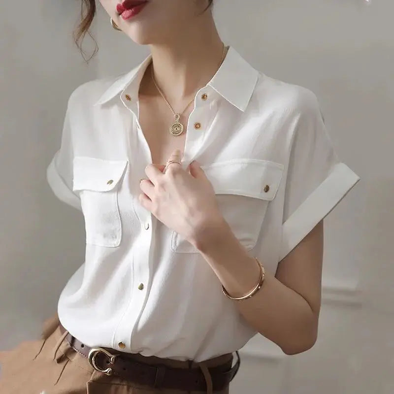 Shirts Women Solid Elegant Office Ladies Chic Ins Summer Single Breasted All-match Hot Sale S-3XL Trendy Young New Style Leisure