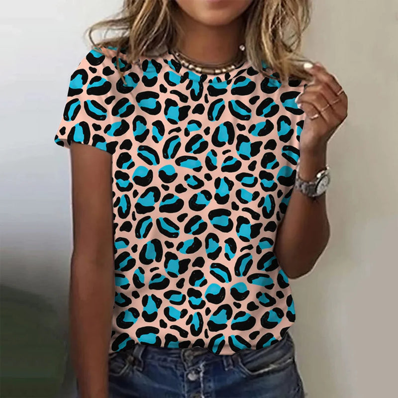 Sexy Women's T-shirt Fashion Leopard Printed Casual Short Sleeve Tshirt For Girls Street Beautiful Tees O-neck Ladies Top Shirt