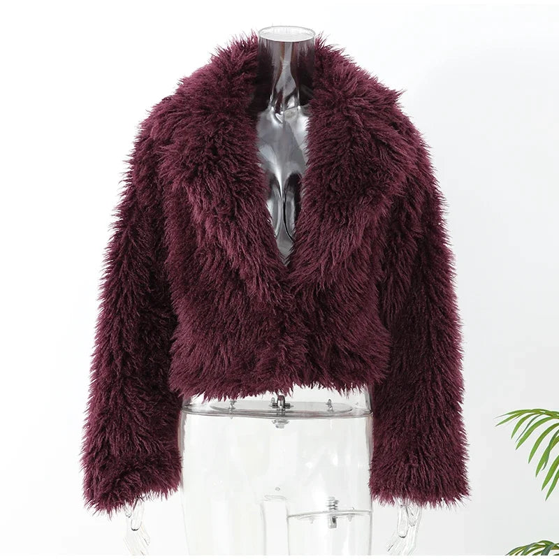 Fashion Faux Fur Jacket Coat Women Warm Fluffy Loose Long Sleeve Lapel Cardigan 2024 Female Winter Solid High Street Outwear