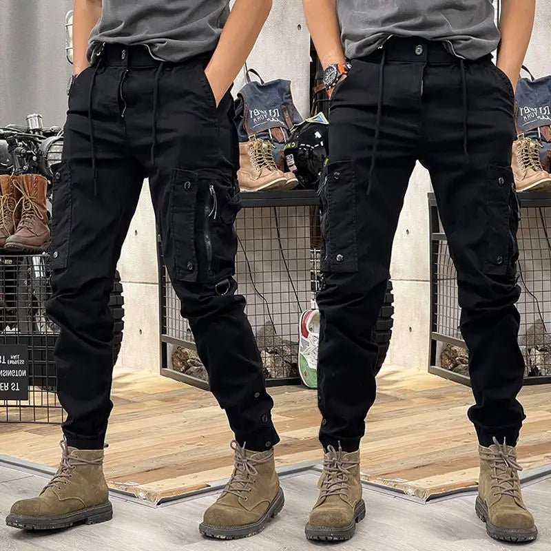 Military Tactical Cargo Pants Mens Army Casual Trousers Zipper Multi-Pocket Cotton Joggers Fashion Khaki Black Plus Size Elastic