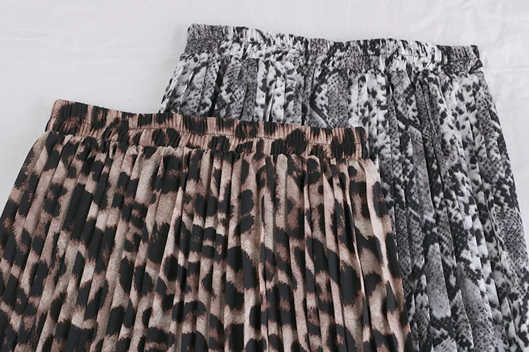 Autumn winter women vintage elegant leopard skirt 2019 Women Snake print high waist pleated skirts womens Casual skirts female