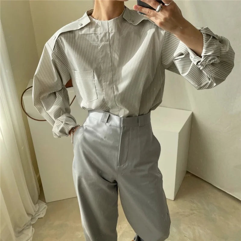 Nomikuma Korean Striped Pullover Blouse Causal Button Long Sleeve O-neck Women Shirt 2023 Spring New Blusas Feminimos 6F196