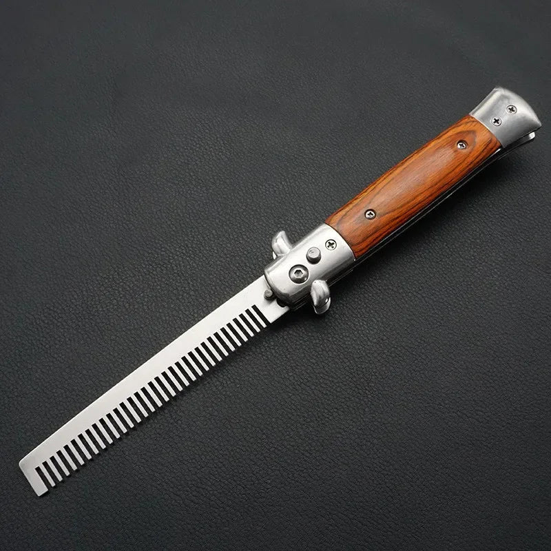 1pcs Stainless Steel Foldable Automatic Combs Knife Brushes Hair Trimmer Comb Brush Accessories butterfly Mens Pocket Knife Comb