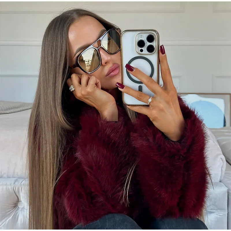 Luxury Winter Loose Women's Thick Fluffy Faux Fur Coats Fashion Solid Cropped Oversized Warm Jacket 2024 New Lady Chic Outerwear