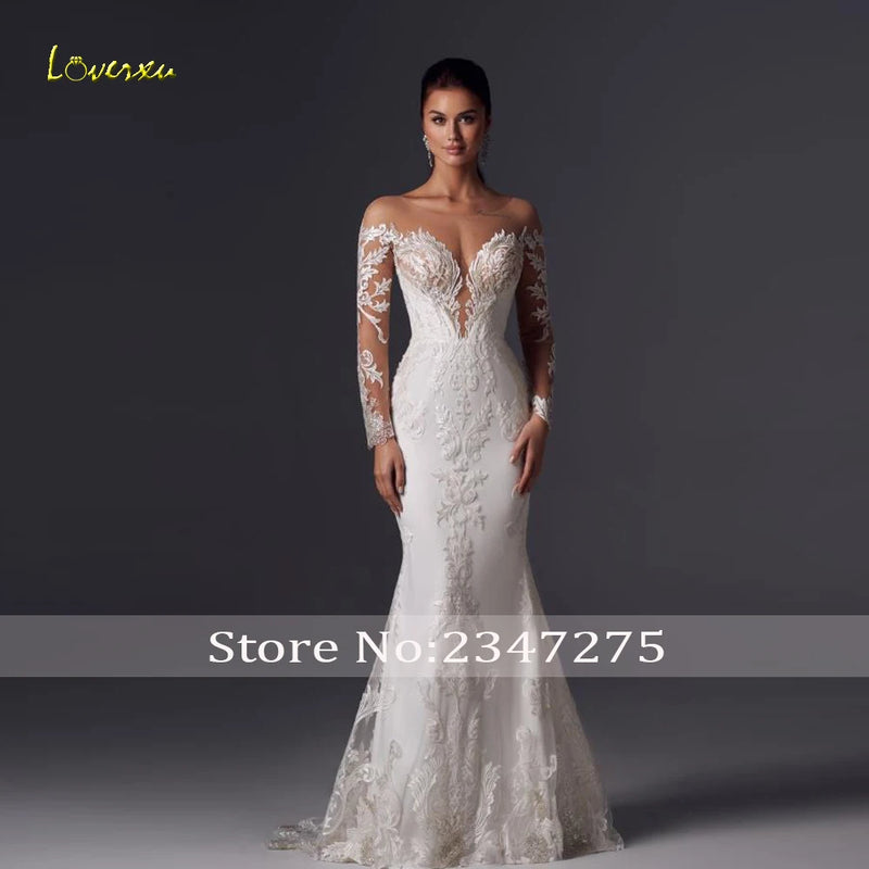 Loverxu Mermaid Vintage Wedding Dresses 2024 Sweetheart Long Sleeve Vestido De Novia Appliques Detachable Train Robe De Mariee