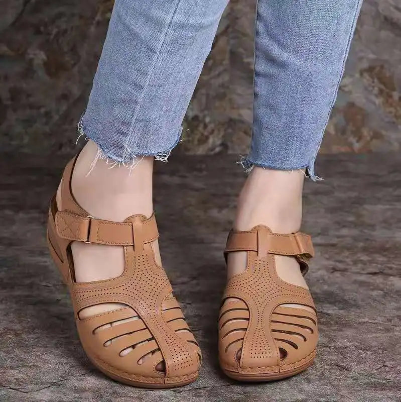 2023 Women Sandals Summer Ladies Comfortable Round Toe Ankle Hollow Sandals Female Soft Sole Shoes Drop shipping Plus Size 35-43