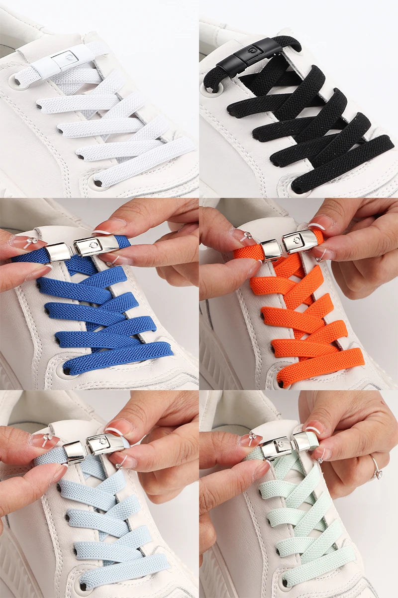 No Tie Shoe laces Press Lock Shoelaces without ties Elastic Laces Sneaker Kids Adult 8MM Widened Flat Shoelace for Shoes