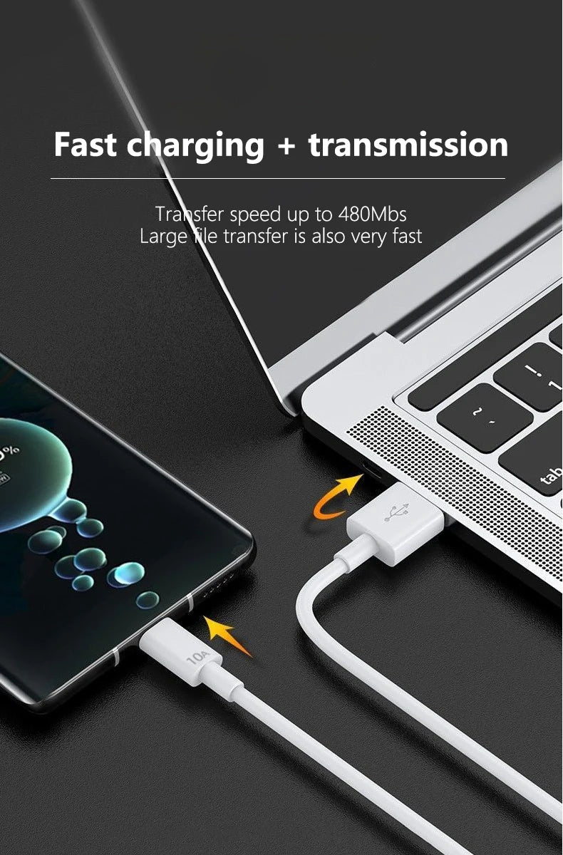 USB Type C Cable 120W 10A Fast Charging Wire Mobile Phone USB For Huawei P30 Xiaomi Realme Samsung Poco x6 USB C Data Cable Cord