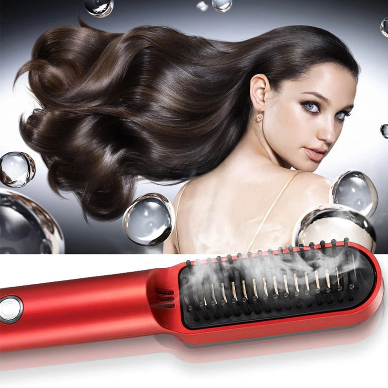 Wireless Hair Straightener Brush Electric Hair Brushes Hot Comb Straightener For Hair Beard Flat Iron Ceramic Heating HairCurler