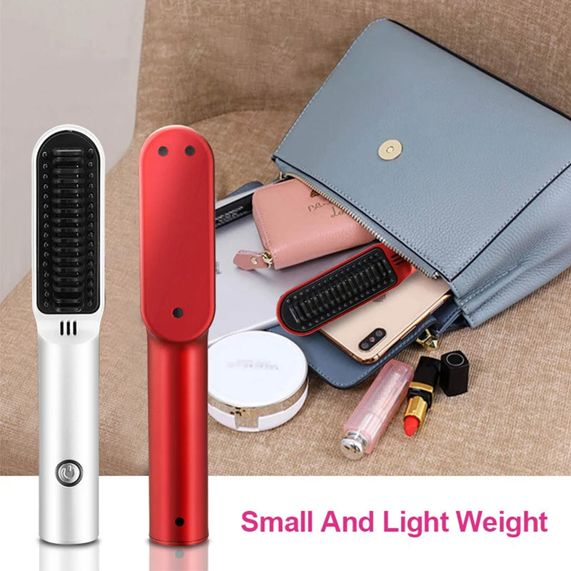 Wireless Hair Straightener Brush Electric Hair Brushes Hot Comb Straightener For Hair Beard Flat Iron Ceramic Heating HairCurler