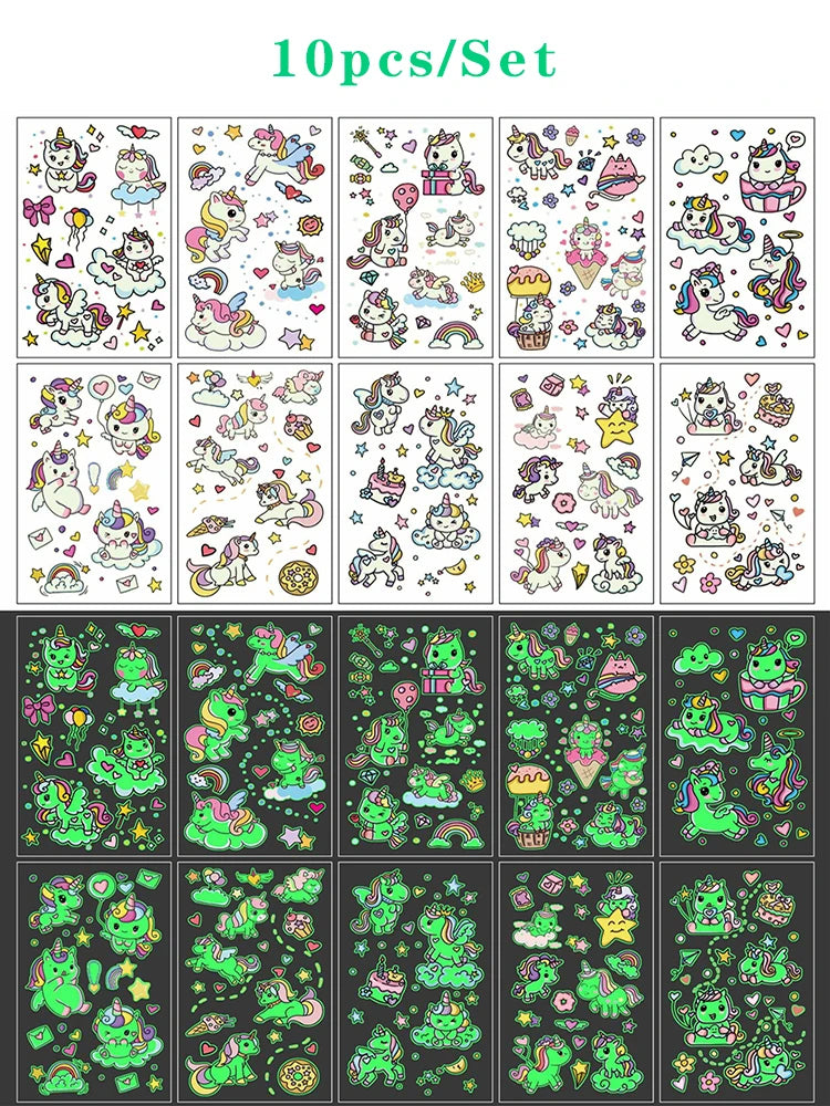 Luminous Tattoo 5 10pcs/Set Temporary Tattoos Mermaid Licorne Children Stickers for Kids Pokemon Tattoo Tattoo for Kids Unicorn