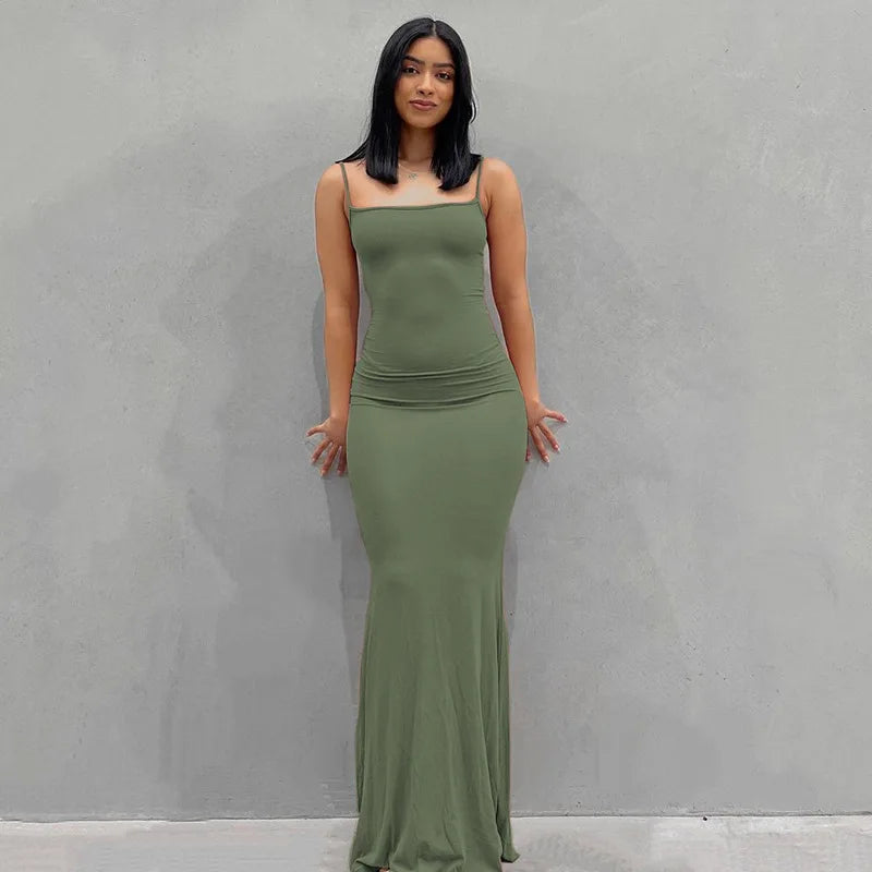 Women Backless Sexy Maxi Dress 2022 Spring Satin Slip Sleeveless Slim Party Concise платье Female Bodycon Dress Elegant Clothing