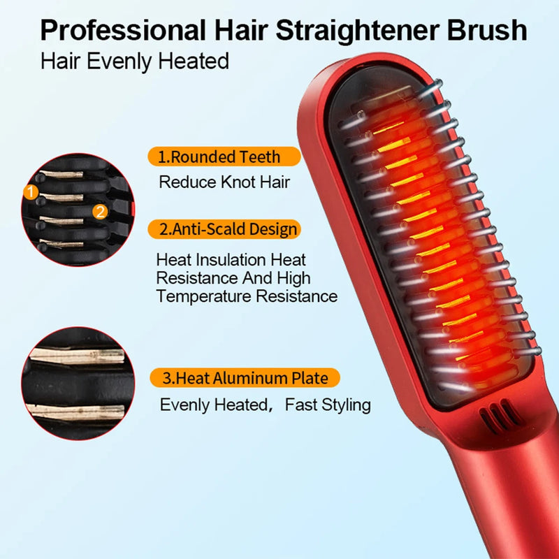 Wireless Hair Straightener Brush Electric Hair Brushes Hot Comb Straightener For Hair Beard Flat Iron Ceramic Heating HairCurler