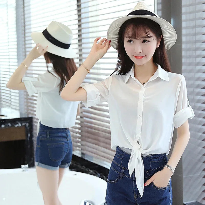 2024 Summer Half Sleeve Buttoned Up Shirt Women's Coat Female Sun Protection All-match Thin Short Sleeve Chiffon Cardigan 13556