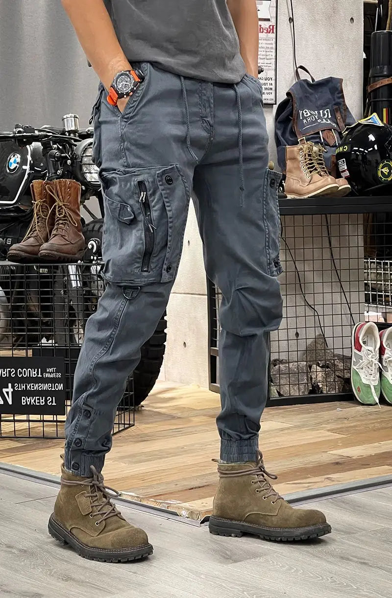 Military Tactical Cargo Pants Mens Army Casual Trousers Zipper Multi-Pocket Cotton Joggers Fashion Khaki Black Plus Size Elastic