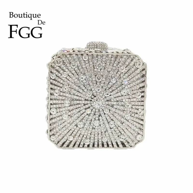 Boutique De FGG (in stock) Crystal Women Evening Clutch Bag Wedding Bridal Minaudiere Box Rhinestone Handbags and Purses