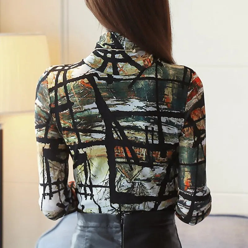 SEXMKL Women Print Shirts 2023 Blusa Feminina Korean Fashion Winter Long Sleeve Blouse Office Ladies Winter Basic Tops Oversized