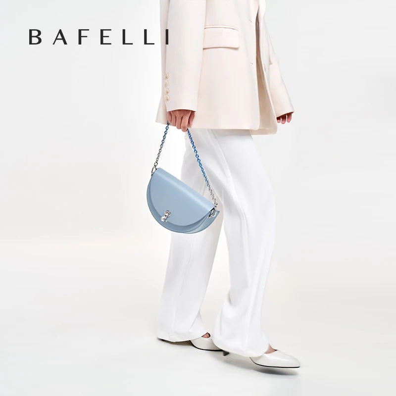 BAFELLI HANDBAG WOMEN 2023 NEW FASHION SADDLE COLLOCATION DIAMOND RING-LOCK CROSSBODY DESIGNER BRAND LUXURY FEMALE CHAIN BAG