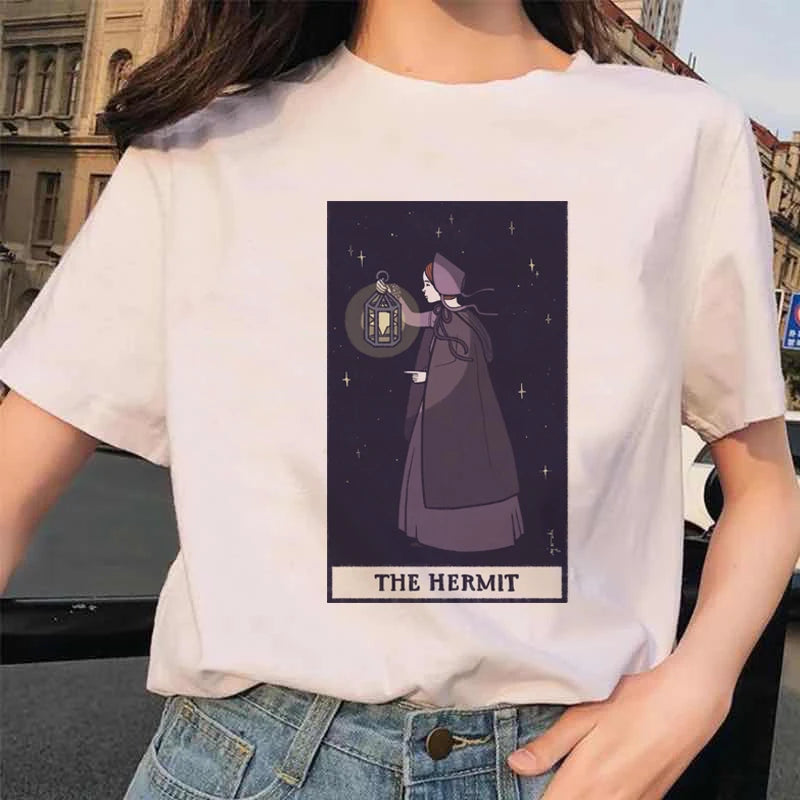 Women's Tarot Card Flower Funny Time Ladies Cartoon Fashion Short Sleeve Summer Printed T-shirt Women's T-shirt Top Pattern.