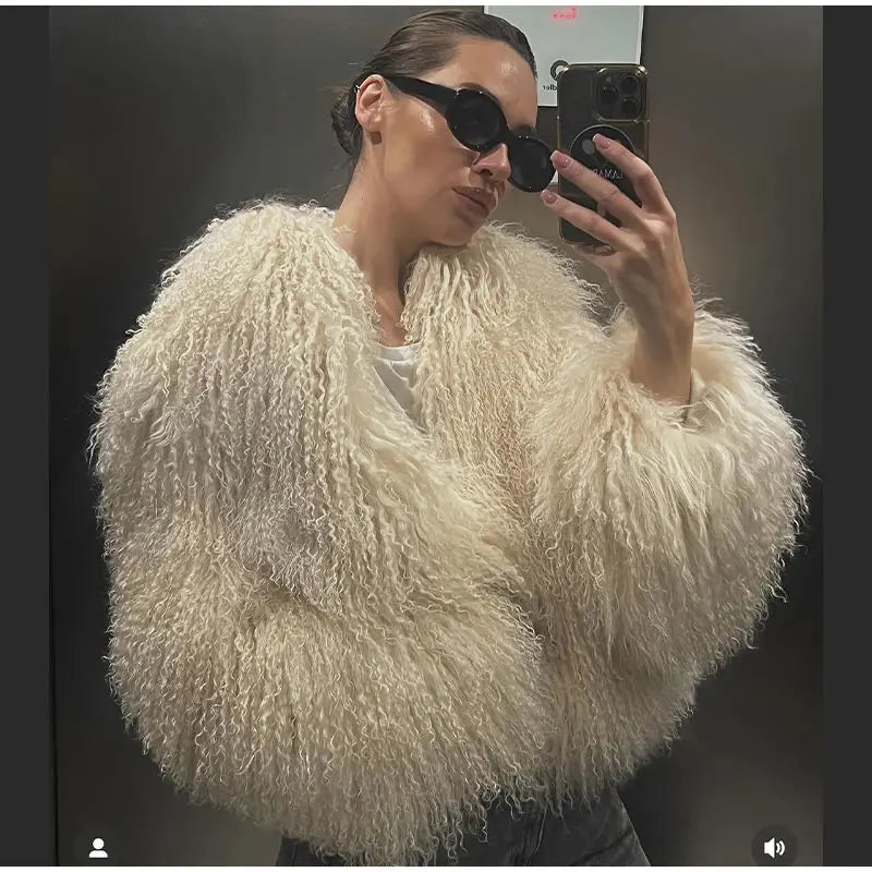 Luxury Winter Loose Women's Thick Fluffy Faux Fur Coats Fashion Solid Cropped Oversized Warm Jacket 2024 New Lady Chic Outerwear