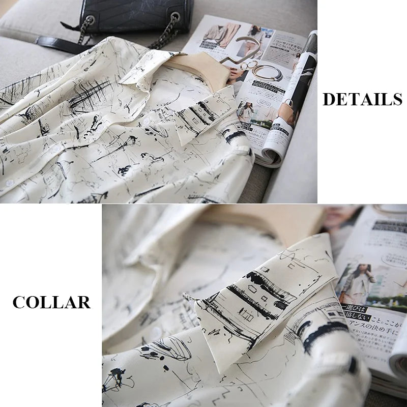 Shirts Women Print Graphic Spring Long Sleeve Ulzzang Temperament Popular All-match Loose Tops Design Female Clothes Casual Chic