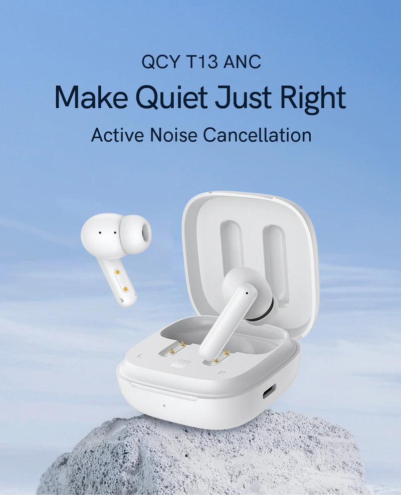 QCY T13 ANC Earphone Bluetooth 5.3 Active Noise Cancellation -28dB Wireless Headphone Fast Charge Earbuds 0.068' Low Latency