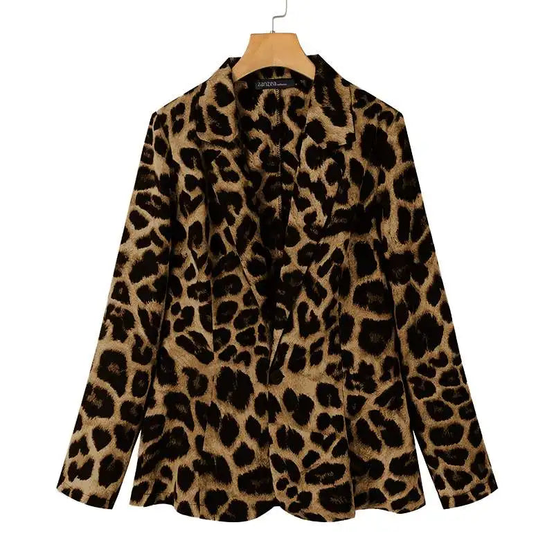 ZANZEA Oversized Button Up Outwears Women OL Blazer Fashion Ladies Office Suits 2023 Spring Summer Female Leopard Lapel Coats