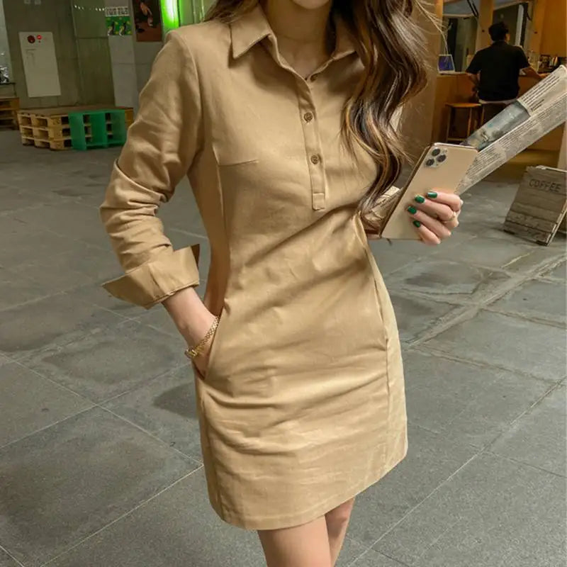 VONDA Women Dress Summer Elegant Long Sleeve Solid Color Shirt Sundress 2024 Casual Loose Buttons Pockets Short Mini Vestidos