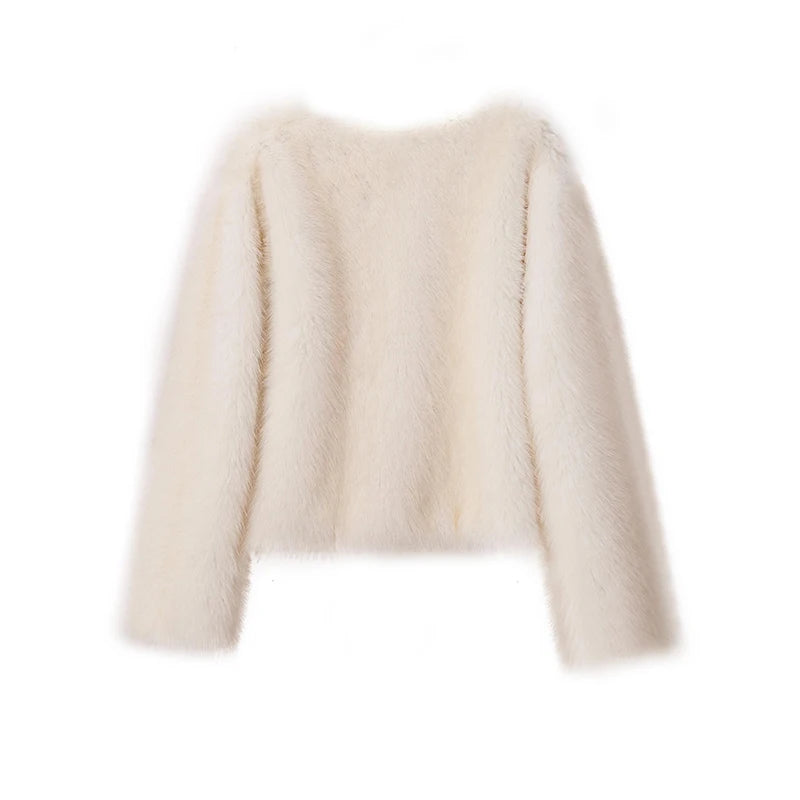Iconic Street Fashion Week Luxury Brand Gardient Cropped Faux Fur Coat Women Winter 2024 Hot Cool Girls Fluffy Short Fur Jacket