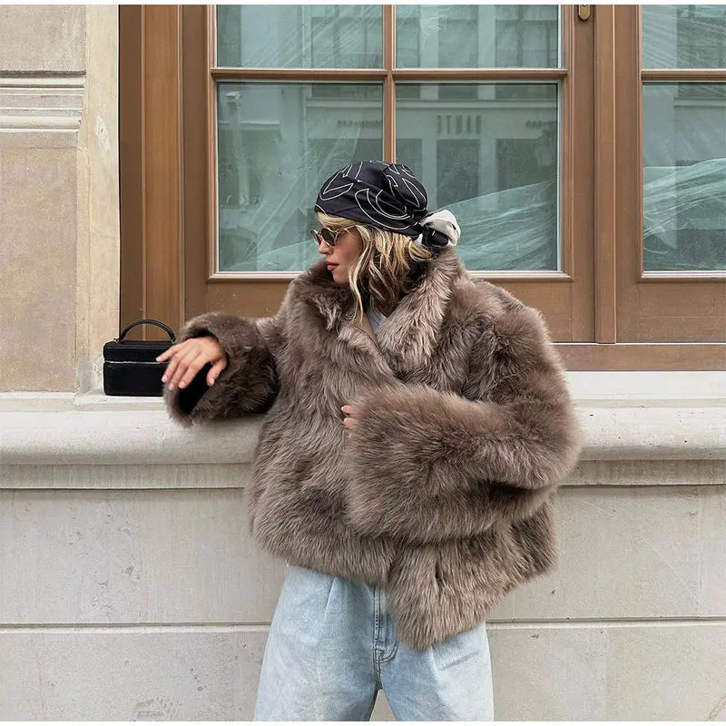 Luxury Winter Loose Women's Thick Fluffy Faux Fur Coats Fashion Solid Cropped Oversized Warm Jacket 2024 New Lady Chic Outerwear