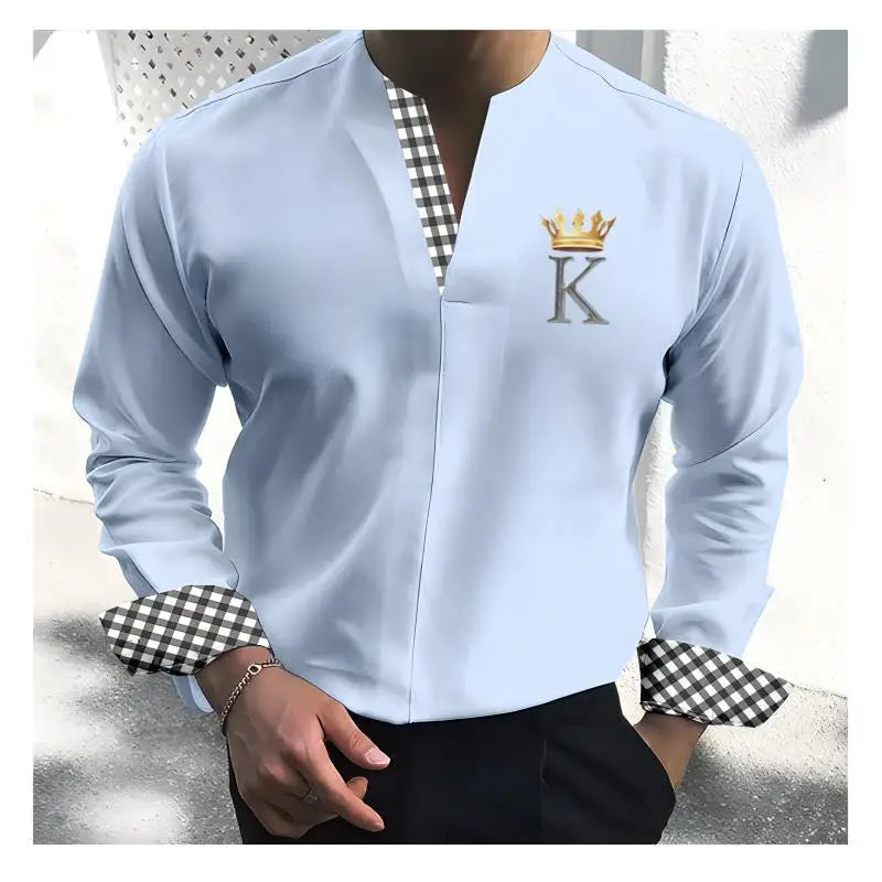 Spring Autumn New Men's Long Sleeved Solid T-shirt Casual Loose Men's T Shirt Male Clothes Breathable Stand V Collar Tees Tops