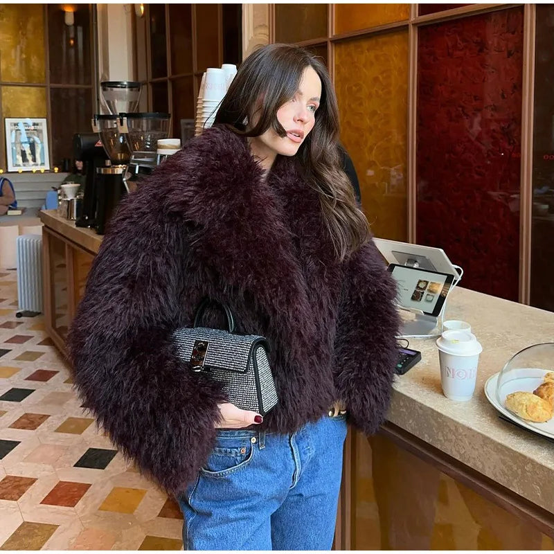 Luxury Winter Loose Women's Thick Fluffy Faux Fur Coats Fashion Solid Cropped Oversized Warm Jacket 2024 New Lady Chic Outerwear
