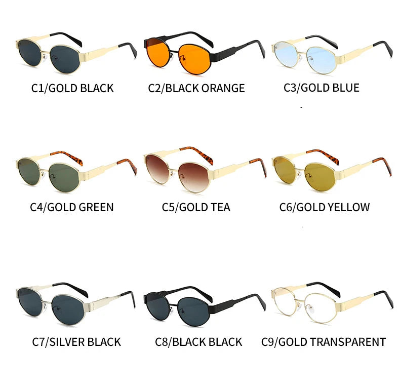 Trendy Oval Sunglasses for Women 2024 Luxury Brand Designer Metal Frame Sun Glasses Ladies Classic Vintage Round Shades Unisex