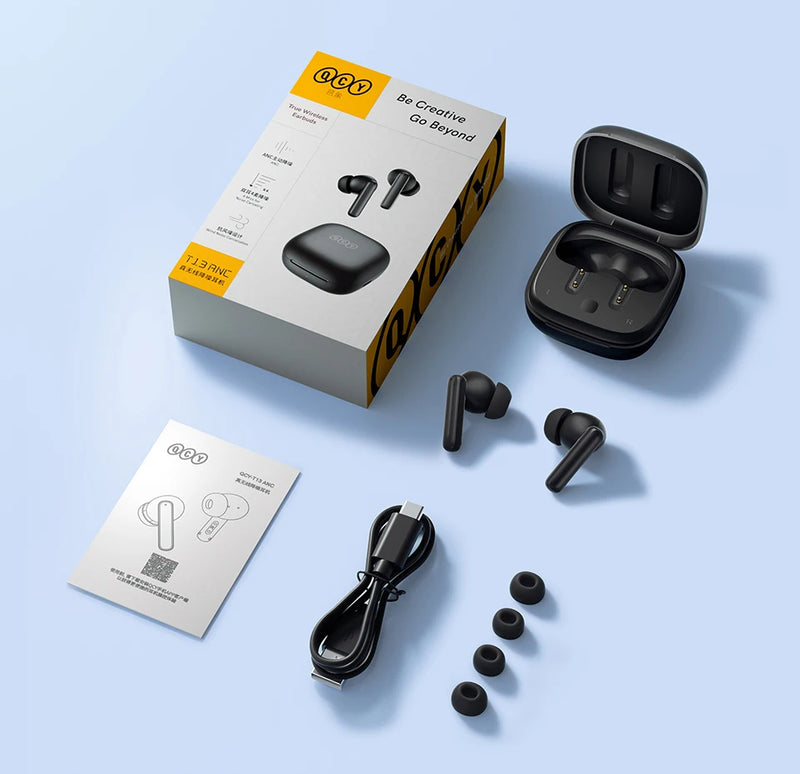 QCY T13 ANC Earphone Bluetooth 5.3 Active Noise Cancellation -28dB Wireless Headphone Fast Charge Earbuds 0.068' Low Latency